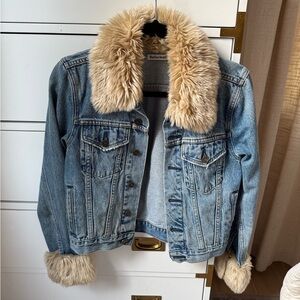 Reformation Jean Jacket with Faux Fur Collar- XS